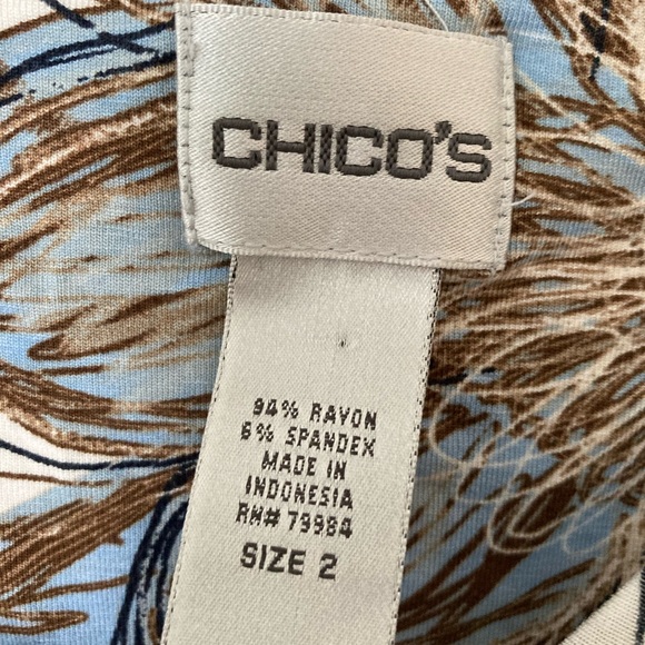 Chico's NWOT Blue & Brown Floral Long Sleeve Top Women’s Large/Chico’s Size 2 - Picture 2 of 3